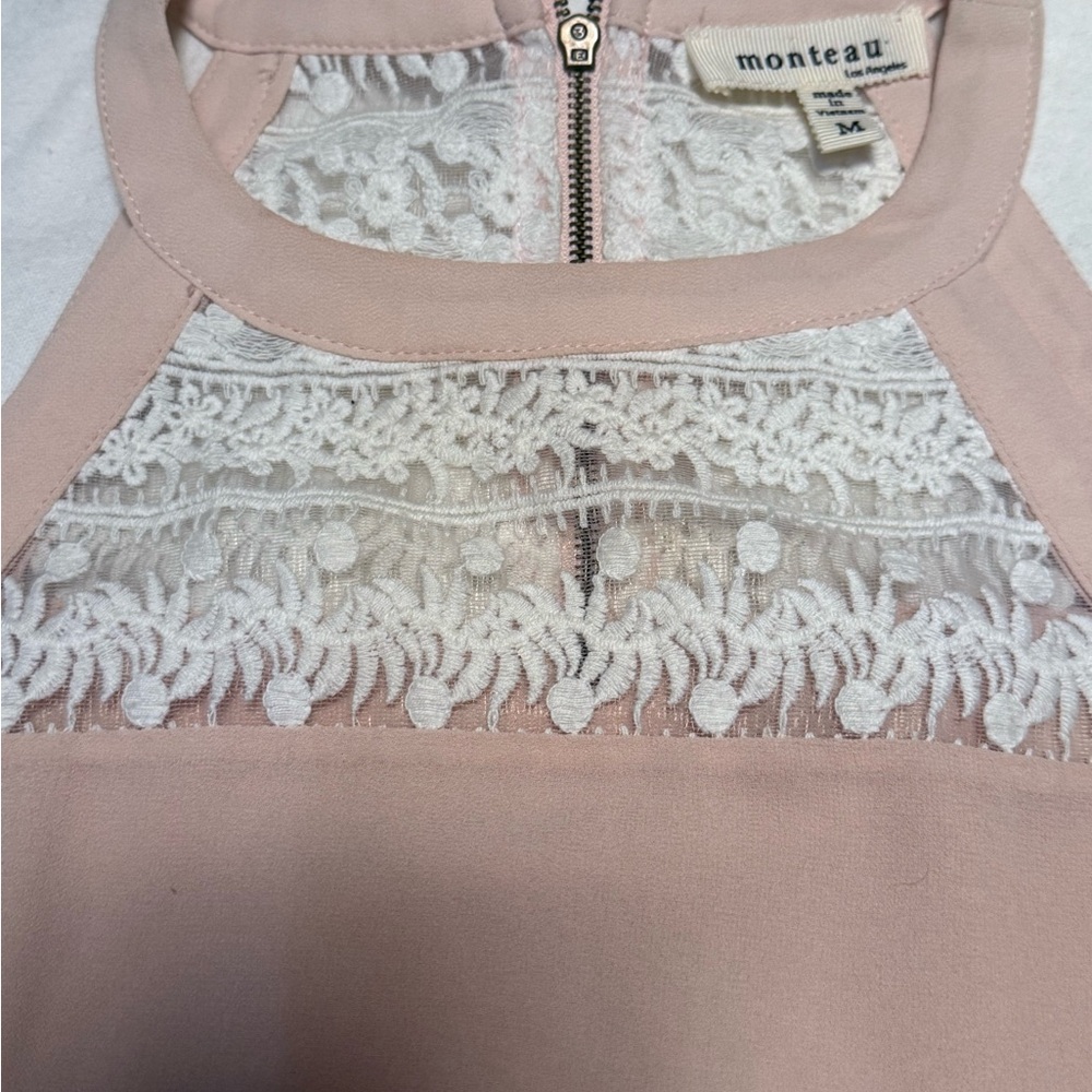 Monteau Blush Pink Lace Panel Tank Top M Boho Cottagecore ASO Taylor Swift